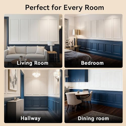 Upick Peel and Stick Wainscoting Pre-Cut Wall Molding Kit, 24"x54", 6-Frame - size: 24"W x 54"H