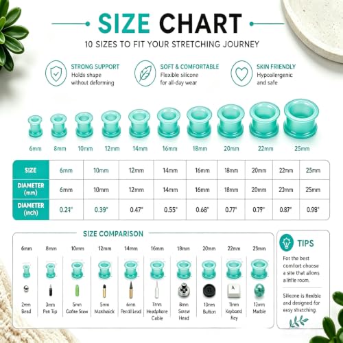 Oyaface 20 PCS Piercing Tunnel Set Soft/Hard Silicone Flesh Ear Plugs 2g-25mm Flexible Ear Stretching Gauge Expander - color: Turquoise