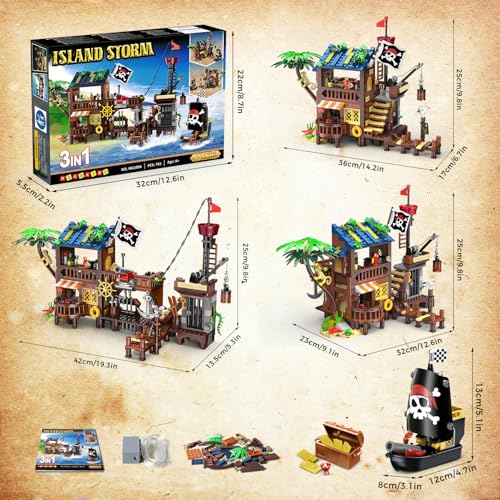 HOGOKIDS 3-in-1 Pirate House STEM Building Set with LED Light for Boy 6-12+