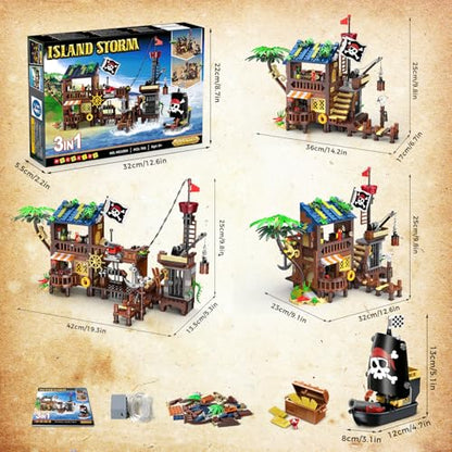 HOGOKIDS 3-in-1 Pirate House STEM Building Set with LED Light for Boy 6-12+