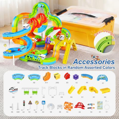 Electric Train Set, 3D Cube Track-DIY Rail Cube Block Kit - size: 172pcs+2 Cars