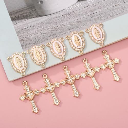 Jiali Q 20 Piece Set Rhinestone Cross Connectors and Pendants for Jewelry Making (Gold) - color: GOLD