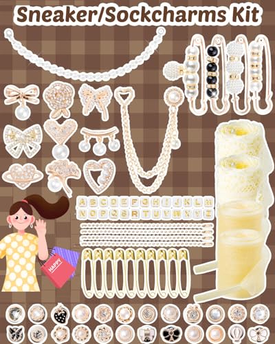 RQAYE Shoe Charms for Sneakers,Junk Socks Charms Kit with Lace Shoelaces - style: Noble Pearl