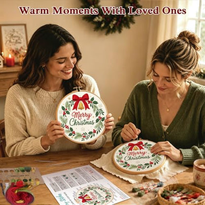 Louise Maelys Merry Christmas Wreath Embroidery Kit for Beginners Adults - color: Christmas Wreath