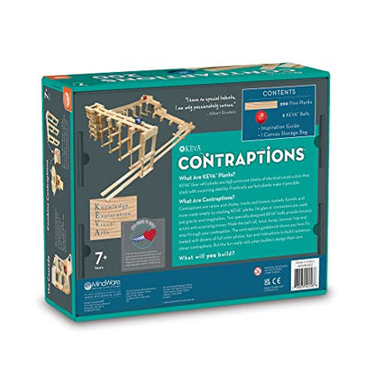 MindWare KEVA Contraptions, Wooden Blocks Building Set, Marble Run Kit, Includes 2 Balls - 200 Planks