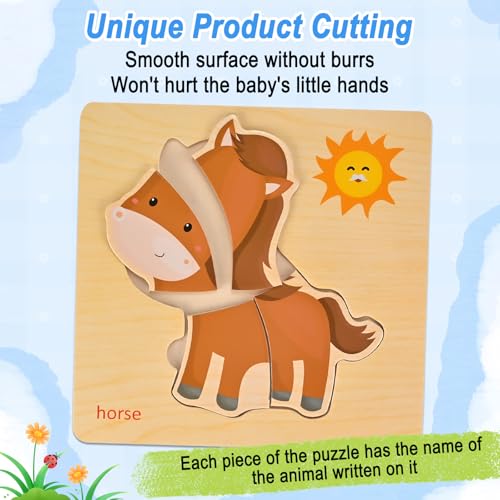 8pcs Wooden Puzzles for Toddlers 1-2-3-4, Farm Puzzles Ages 1-2-3-4 - style: Farm Animal