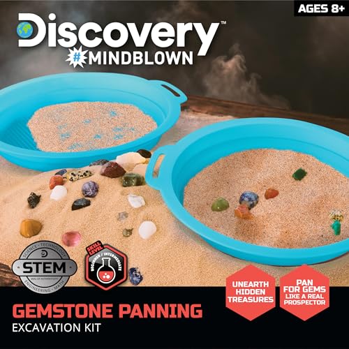 Discovery™ Gemstone Panning STEM Kit – Pan for 30 Real Gems| 2 Sifting Pans, Sand & Learning Guide| Educational Science Activity for Kids| Geology Rock Excavation Set| Boys & Girls Toy Gift| Ages 8+