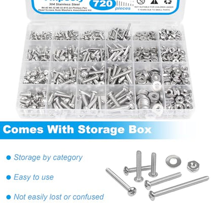 720Pcs #4-40#6-32#8-32#10-24 Machine Screw Assortment Kit - size: #4-40 #6-32 #8-32 #10-24