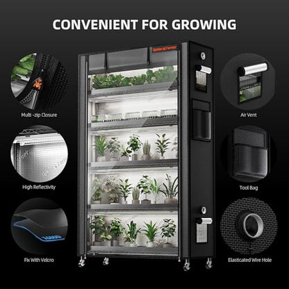 Spider Farmer 6 Tier Plant Shelf with Grow Lights Indoor Greenhouse Tent - size: L-43x16x71in