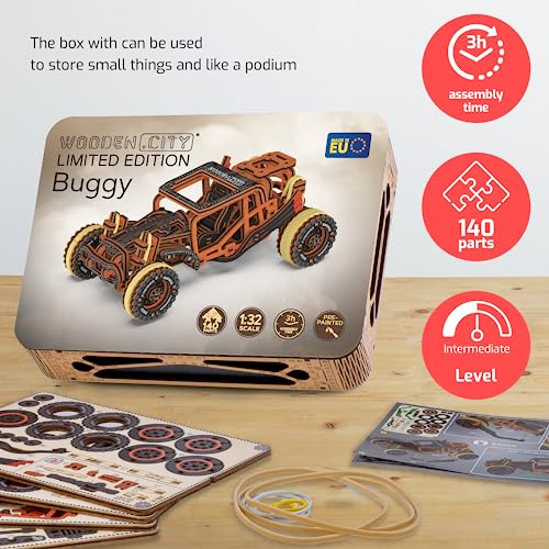 WOODEN.CITY Buggy LE 3D Wooden Puzzles for Adults – Build Your Own Buggy with Rubber‑Band Motor – Self‑Assembly Model, DIY Gift for Adults and Teens - style: Buggy