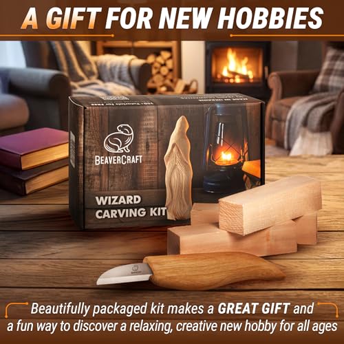 BeaverCraft Wood Carving Kit for Beginners DIY05 with Wood Carving Knife & Basswood Blocks, Whittling Kit for Beginners Adults and Teens DIY03 Wizard