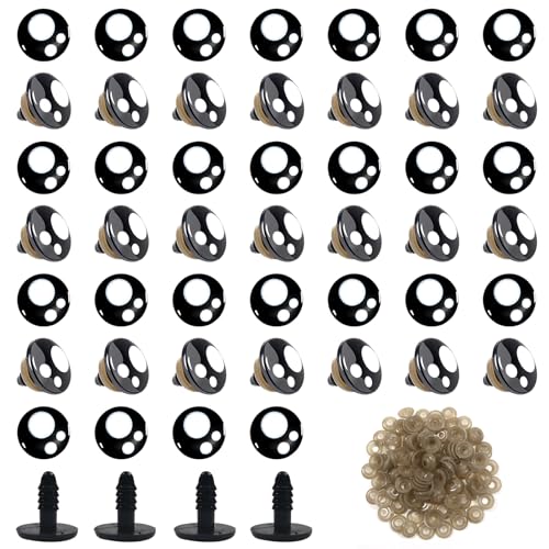 TOAOB 320pcs Plastic Safety Eyes with Washers Black Craft Eyes 14mm Stuffed Animals Eyes Oval Craft Doll Eyes for DIY Amigurumis Crochet Animals Bears Making - size: 14mm