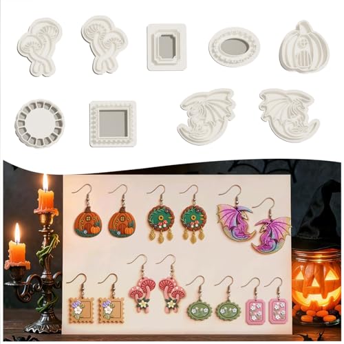 9 Pack Halloween Polymer Clay Cutters - Pumpkin/Mushroom/Flower/Oval Rectangle Geometry/Dragon, Ideal Polymer Clay Molds & Polymer Clay Earring Cutters for Christmas Jewelry Making - color: Christmas mold 2026
