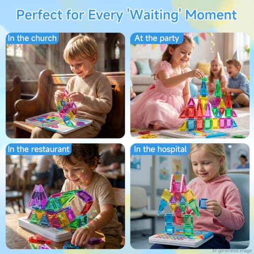 Magnetic Tiles for Kids 60 Mins Quiet Play at Church Restaurant - style: Candy Color 40PCS