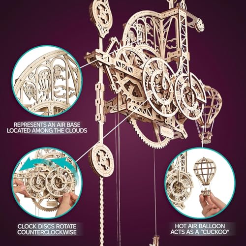 UGEARS Aero Clock Wooden 3D Puzzles for Adults - Mechanical Wooden Model Kits for Adults to Build, Wall Clock 3D Puzzle with Pendulum Model Kit, DIY Miniature Kit Crafts Gift for Fathers Day