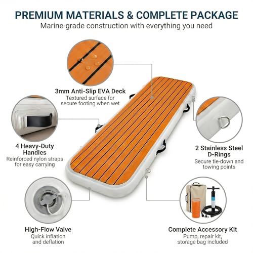 6.6 ft Inflatable Gangway for Boats & Yachts, 500 lb Non-Slip EVA Dock-to-Boat Boarding Ramp, Reinforced PVC Floating Walkway with 4 D-Rings, 4 Handles, Pump & Carry Bag - size: 6.6 ft (78.7 in)