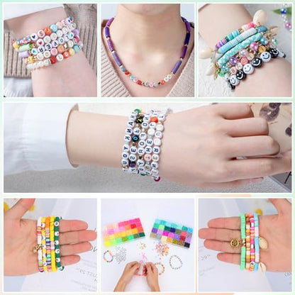 Premium 6-Box Clay Beads Bracelet Making Kit - 12,000 Polymer & Heishi Beads in 96 Colors,Jewelry Kit with Over 1,300 Letter Beads & Exclusive Mermaid Charms - Gift for DIY Enthusiasts - color: dreamworld