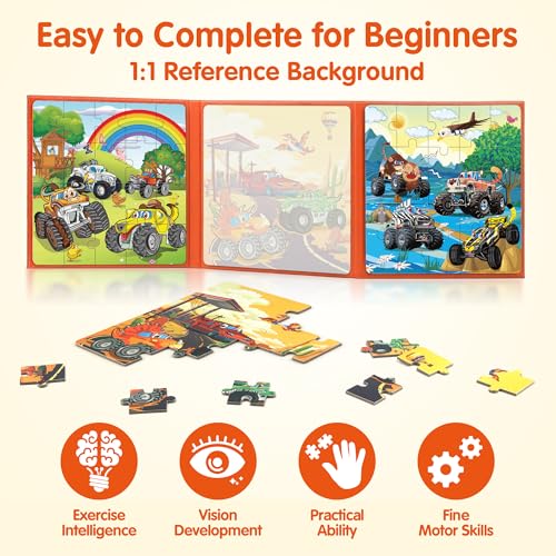 SYNARRY Monster Truck Magnetic Puzzle for Kids Ages 3-5, Travel Toys - style: Truck