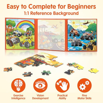SYNARRY Monster Truck Magnetic Puzzle for Kids Ages 3-5, Travel Toys - style: Truck