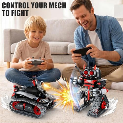 STEM Robot/Tank/Tracked Combat Vehicle 3-in-1 Transforming Mecha RC Car Building Kit for Boys 6-12, Remote & APP Controlled Coding Gear, 419 Pcs Learning Educational Blocks Toy Gift for Kids - color: Red