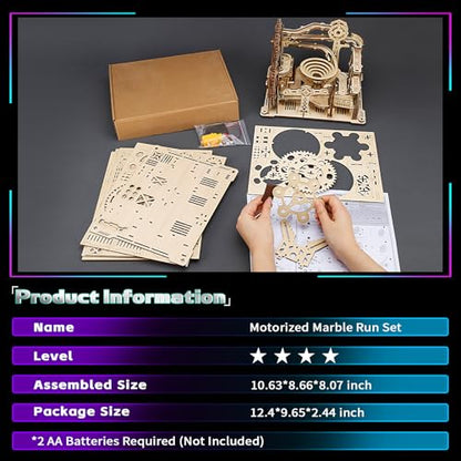 Upgraded Motorized 3D Wooden Puzzles for Adults Marble Run Set, 236-Piece Mechanical Model Kit, STEM Building Project & Unique Gift for Men, Women, Teens, Christmas Birthday Gift