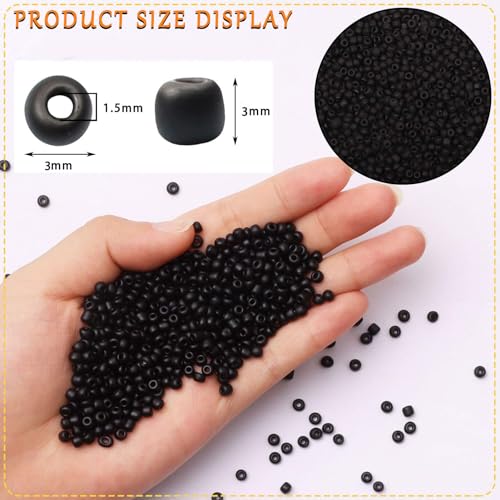 5000pcs Mattle Black Glass Seed Beads Bulk, Small Tiny Waist Spacer Beads for Bracelet, Necklace Jewelry Making, DIY Craft Projects(3mm 8/0) - color: Matte Black, size: 3mm