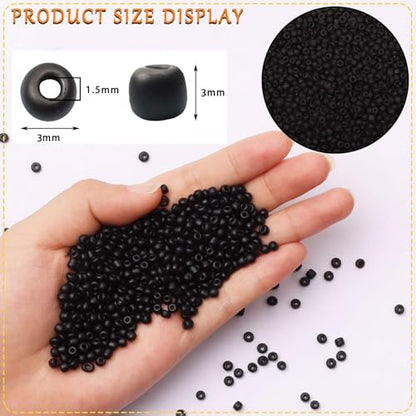 5000pcs Mattle Black Glass Seed Beads Bulk, Small Tiny Waist Spacer Beads for Bracelet, Necklace Jewelry Making, DIY Craft Projects(3mm 8/0) - color: Matte Black, size: 3mm