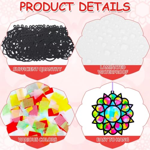 Qyeahkj 36 Set Mandala Suncatchers Crafts for Kids DIY Mandala Window Tissue Paper Craft Kit Art Flower Hanging Decor for Summer Home Activity Art Project Birthday Party Favor Gift - style: Mandala