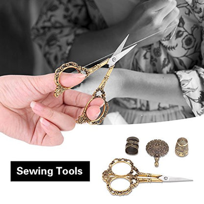 HEEPDD 4pcs Vintage Sewing Kit with Wooden Box, Embroidery Scissors Set