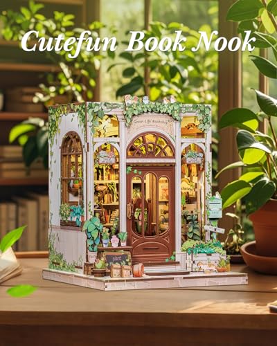 Cutefun Book Nook Kit - DIY Miniature Dollhouse Kit for Adults and Teens - color: Green Life Bookshop