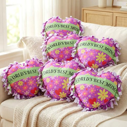 Weysat 6 Sets Christmas Heart Tied Pillow Craft Kit DIY World's Best Mom Pillow Craft Gifts with PP Cotton Flower Love Heart Cushion Covers for Love Grandma Wife Christmas Party Decor - style: Mother's Day