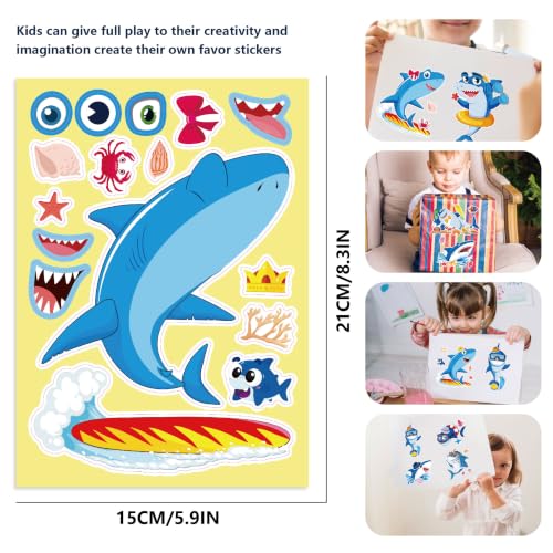 Shark Make-a-Face Stickers 24 Sheets, Ocean Party Crafts for Kids - color: Shark