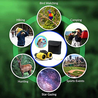 Kids Binoculars Ages 3-12 with Compass & Whistle - color: Yellow