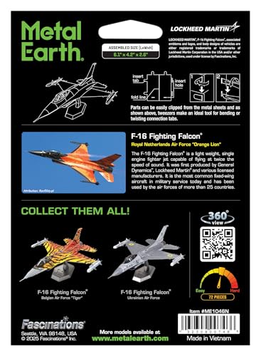 Metal Earth F-16 Royal Netherlands Orange Lion 3D Metal Model Kit Fascinations