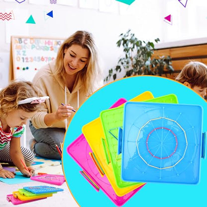 20 Pcs Plastic Double Sided Geoboard Mathematical Manipulative Material Geoboard Plastic Graphical Geo Board with Rubber Bands for Kindergarten Geometric Shape Learning Toys,4 Colors