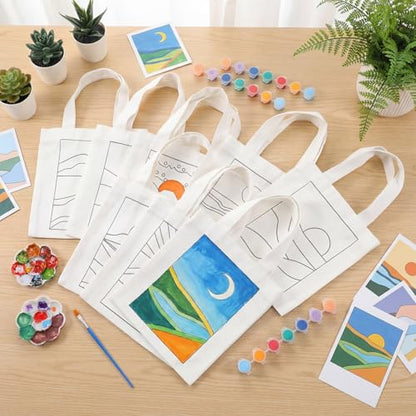 Aliceset 16 Pcs Color Your Own Bag Tote Bag Painting - style: Minimalist Landscape