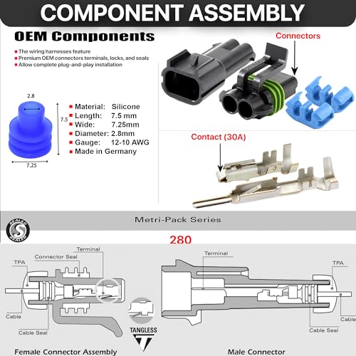 3-Pack (2-PIN) 30Amp Metri-Pack Waterproof Connector Terminals and Seals 12-10awg - size: 2-Pin
