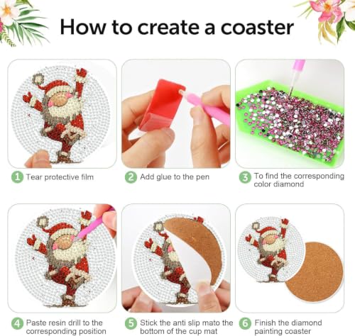 XUCNWL 8 PCS Christmas Diamond Art Coasters Kit for Adults,Gnome,4X4 Inch - color: Christmas-2