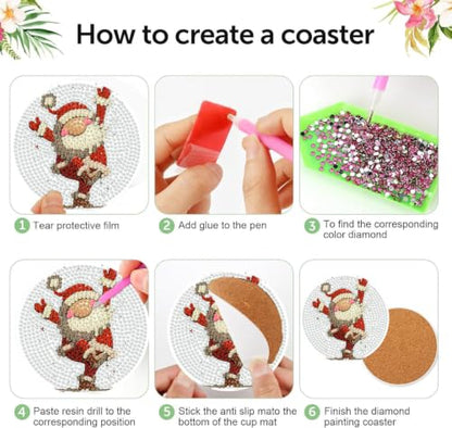 XUCNWL 8 PCS Christmas Diamond Art Coasters Kit for Adults,Gnome,4X4 Inch - color: Christmas-2