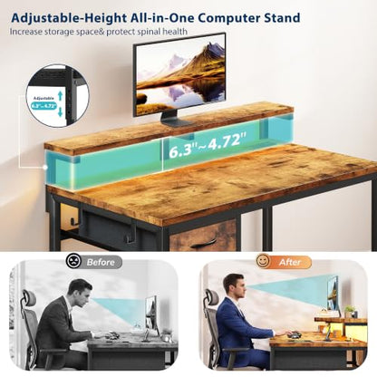 DurayLoly 32" Office Desk with Power Outlet & Fabric Drawer,Rustic Brown - color: Rustic Brown, size: 32 IN