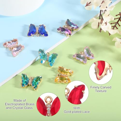 uxcell Crystal Gold Plated Butterfly Charm, Brass Zircon Charm Pendant - color: Red, size: 19x15mm