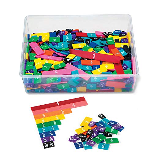 hand2mind Plastic Rainbow Fraction Tiles, Montessori Math Materials, Fraction Manipulatives, Unit Fraction, Fraction Bars Math Manipulatives, Fraction Games, Homeschool Supplies (15 Sets of 51 Pieces) - style: Class Set
