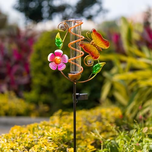 Solar Rain Gauge Outdoor, Butterfly Rain Gauges for Yard - color: Yellow Butterfly