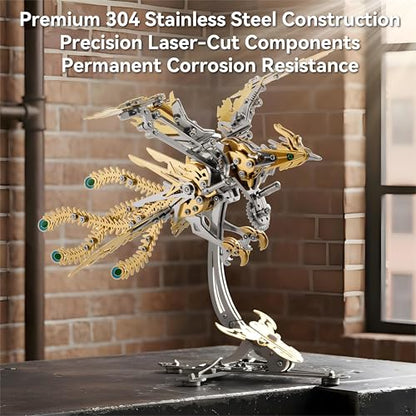 3D Metal Puzzles for Adults, Mechanical Phoenix Bird Model Kit - color: Phoenix-gold