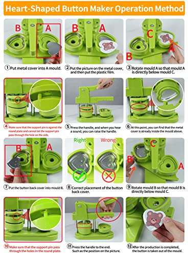 Heart Button Maker Machine DIY Gift, Installation-Free Button Maker Press Machine, Pin Button Making Machine with Free 100 Sets Heart Button Making Supplies(Green) - size: Heart