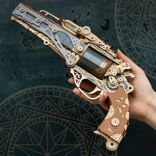 Gifts for Men，Revolver 3D Wooden Puzzle Kits, Compatible with Wooden Bullets DIY Handcrafted Creative Steam Assembly Kit for Adults, 2025 Gifts（Kit Version/318PCS/Black - style: Black