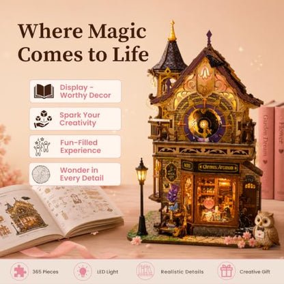 nooktales Magic Clock Tower Book Nook Kit | 365-piece DIY with LED Light