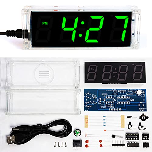 DIY Electronic Clock Kit 4 Digital Tube Green LED Time Week Temperature Date Display with Shell Soldering Project
