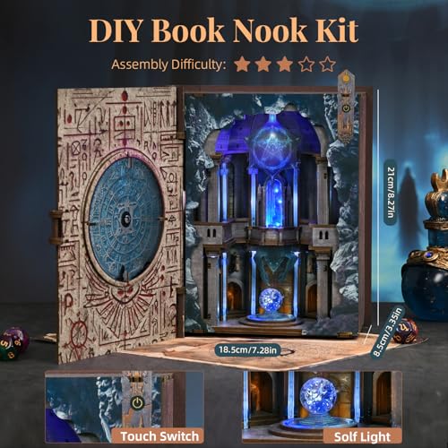 MiniCity DIY Book Nook Kit, 3D Wooden Bookend Bookshelf Insert Decor with LED Light, 278 Pcs Craft Kit for Teens & Adults (Circle of Magic) - color: Blue