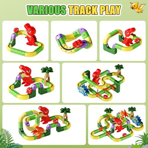 Upgrade Magnetic Train Set: 188PCS 3D Infinity Racer Electric Train Set for Kids Flexible Cube Track Anti-Gravity Dinosaur Train Toys Gifts for 3 4 5 6 7 8-12 Year Old Boys Girls - size: Deluxe Set(188PCS)